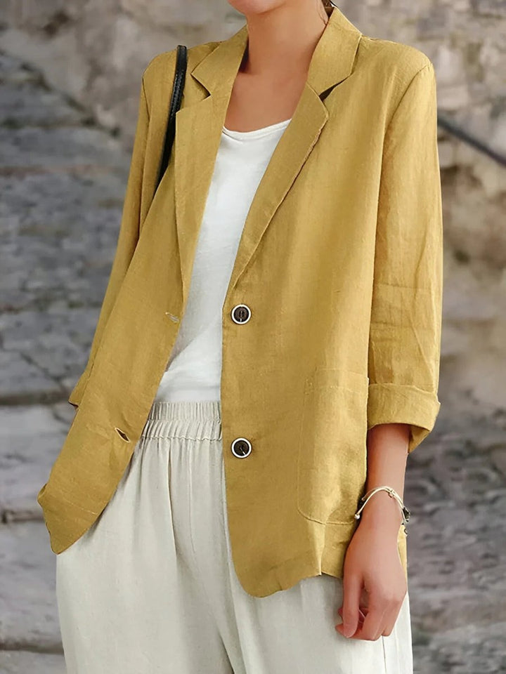 Womens Vest Linen Casual Blazer Lightweight Open-Front Jacket - Yellow
