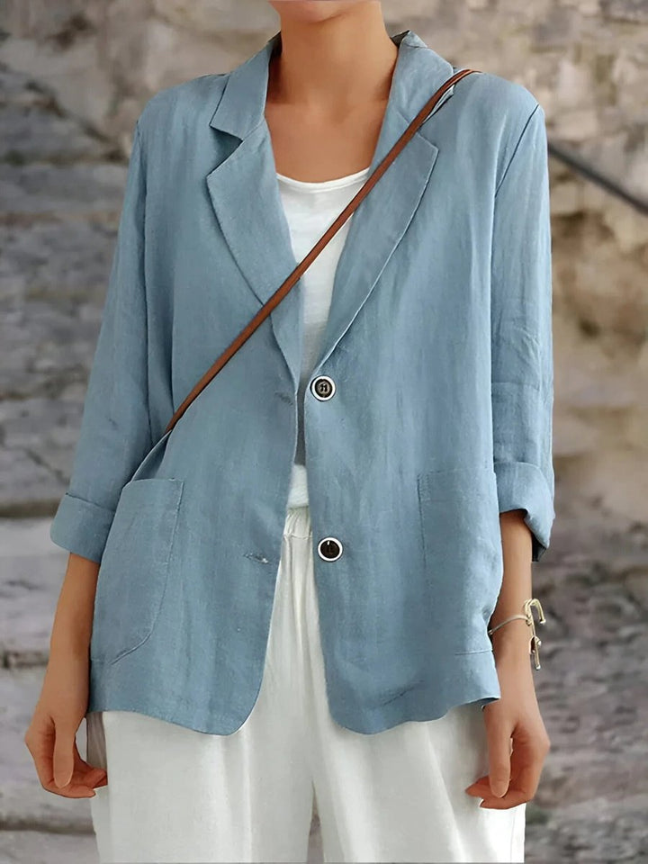 Womens Vest Linen Casual Blazer Lightweight Open-Front Jacket - Blue