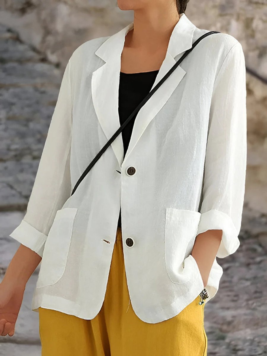 Womens Vest Linen Casual Blazer Lightweight Open-Front Jacket - White