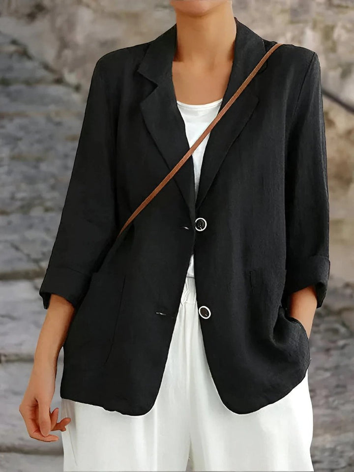 Womens Vest Linen Casual Blazer Lightweight Open-Front Jacket - Black