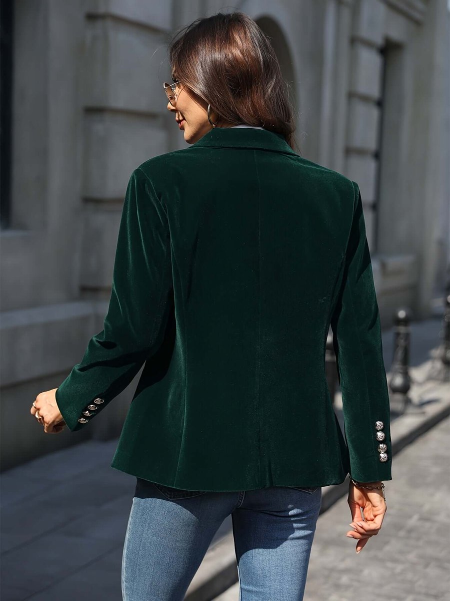 Women's Vest Single-Button Velvet Blazer Gold Button