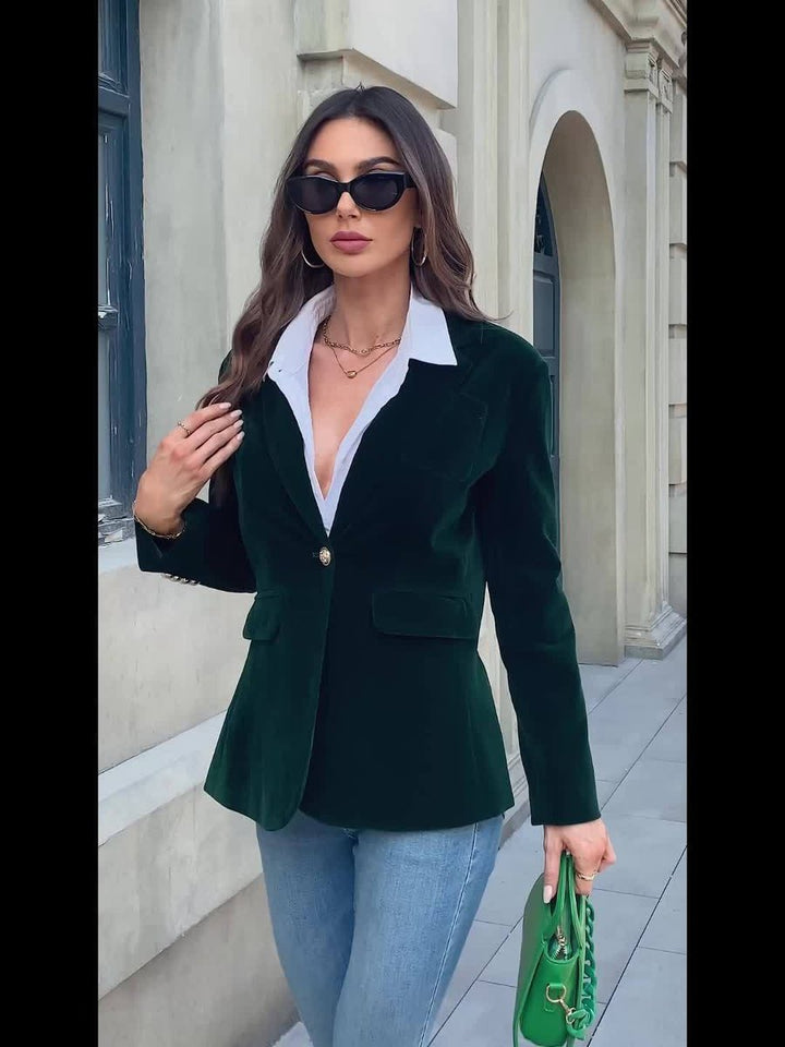 Women's Vest Single-Button Velvet Blazer Gold Button