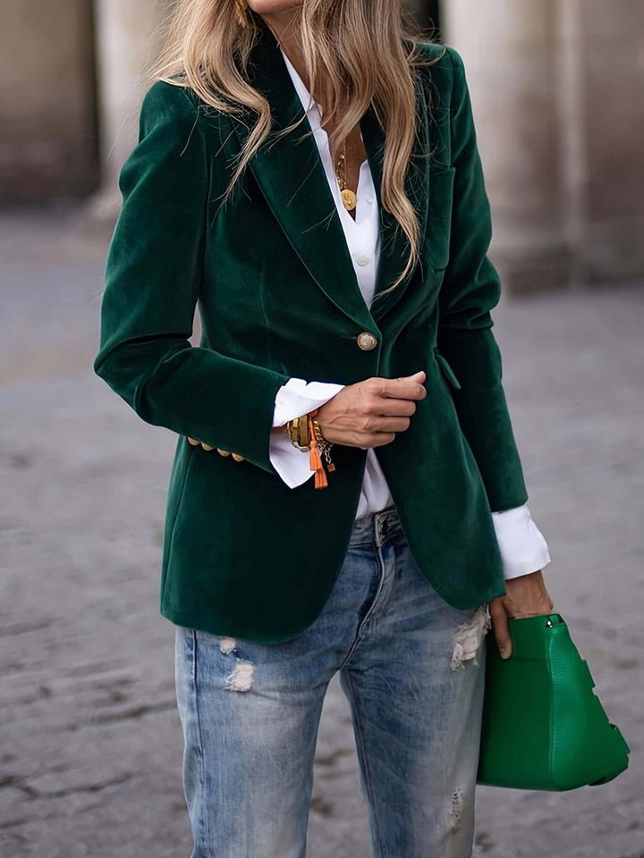 Women's Vest Single-Button Velvet Blazer Gold Button