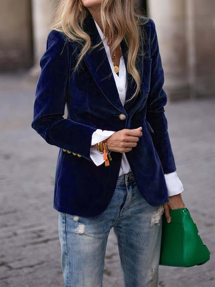 Women's Vest Single-Button Velvet Blazer Gold Button