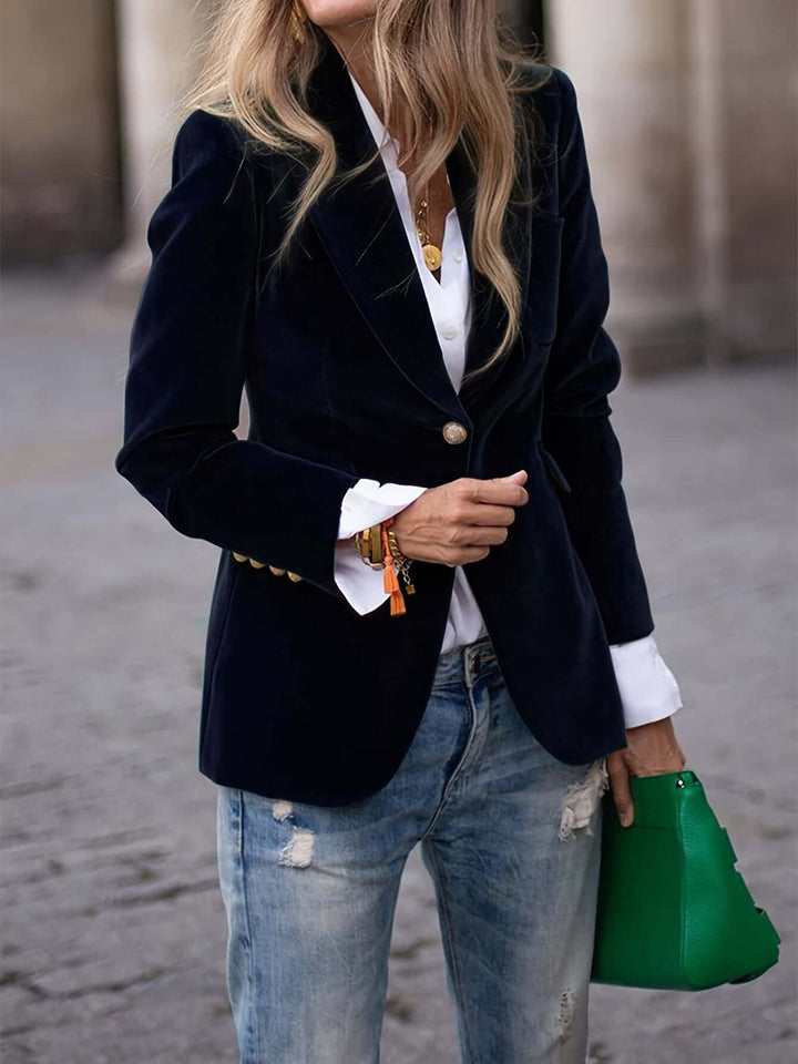 Women's Vest Single-Button Velvet Blazer Gold Button