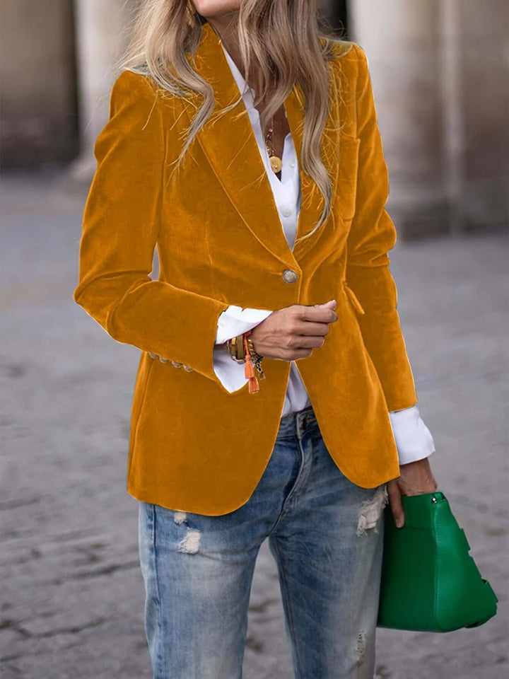 Women's Vest Single-Button Velvet Blazer Gold Button