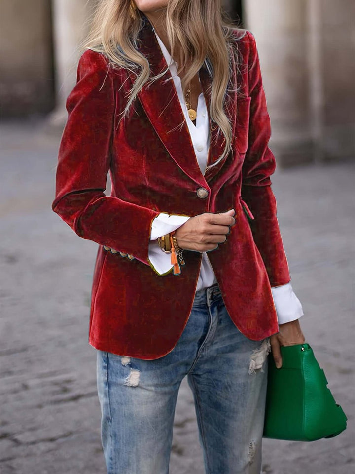 Women's Vest Single-Button Velvet Blazer Gold Button