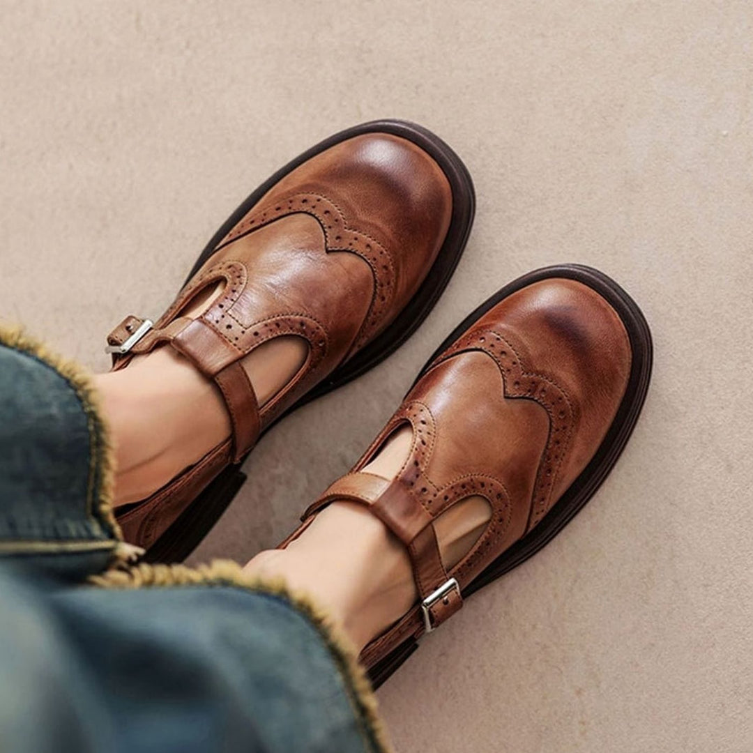 Women's Vintage Brogue T-Strap Mary Jane Flat Shoes