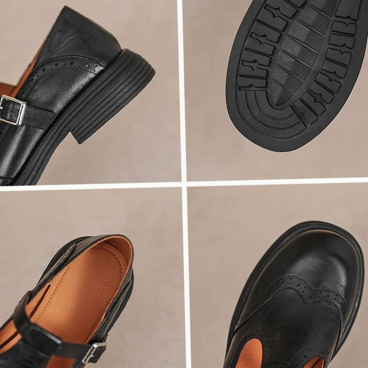 Women's Vintage Brogue T-Strap Mary Jane Flat Shoes