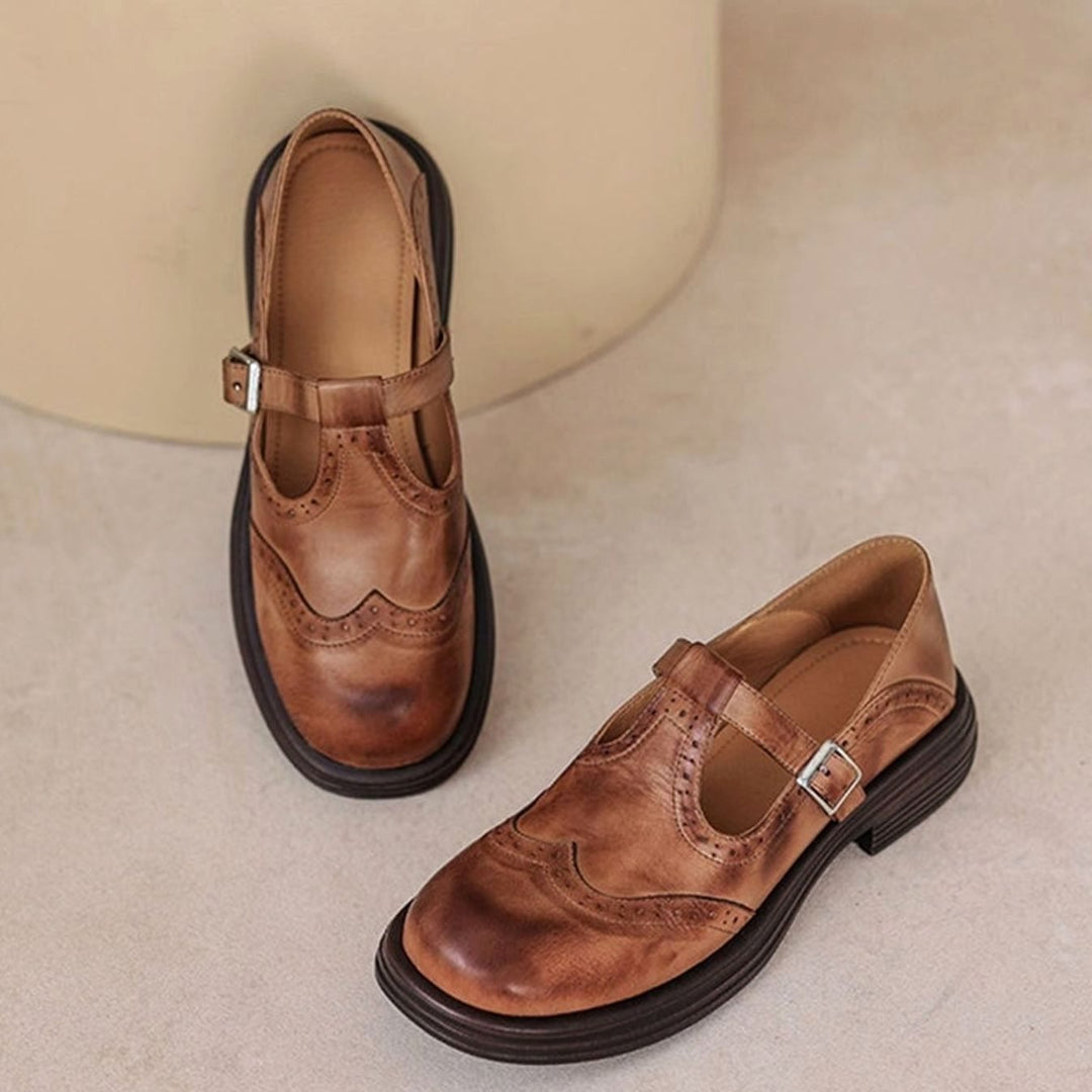 Women's Vintage Brogue T-Strap Mary Jane Flat Shoes