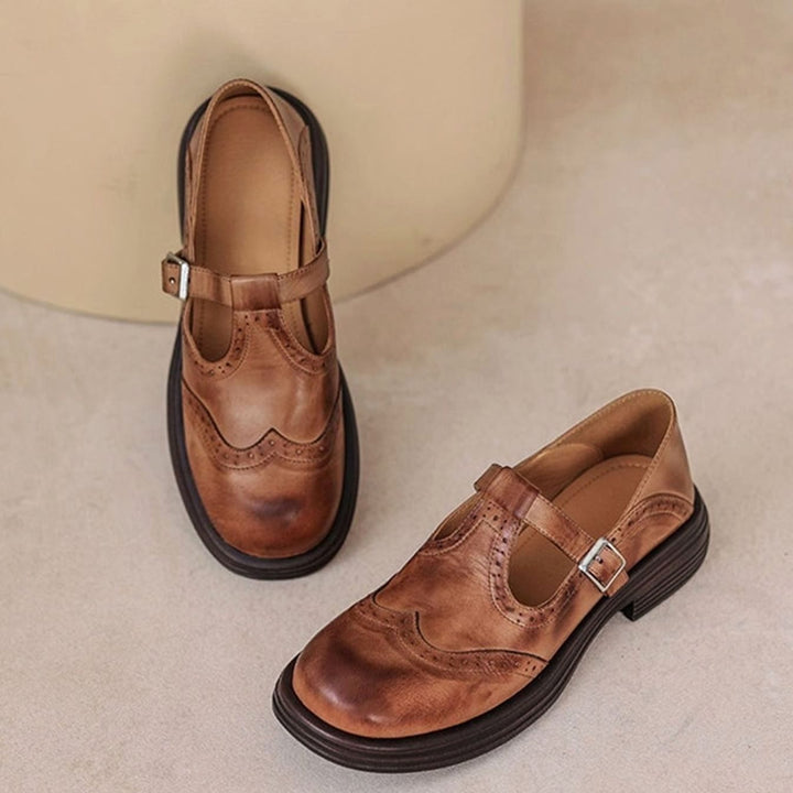 Women's Vintage Brogue T-Strap Mary Jane Flat Shoes