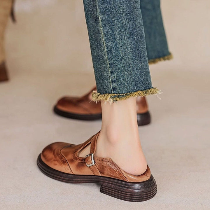 Women's Vintage Brogue T-Strap Mary Jane Flat Shoes