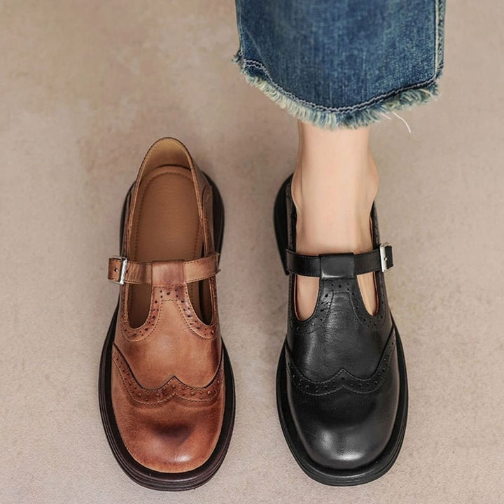 Women's Vintage Brogue T-Strap Mary Jane Flat Shoes