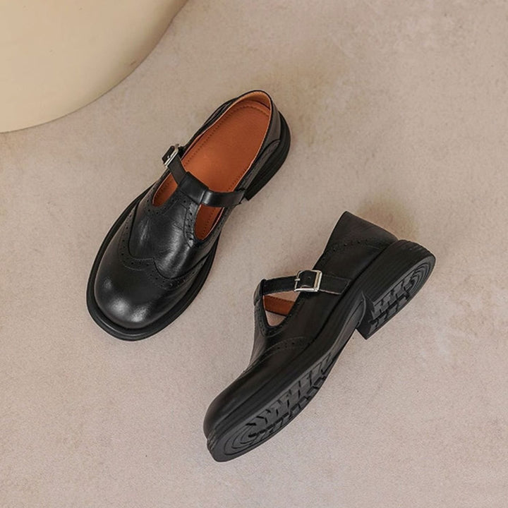 Women's Vintage Brogue T-Strap Mary Jane Flat Shoes