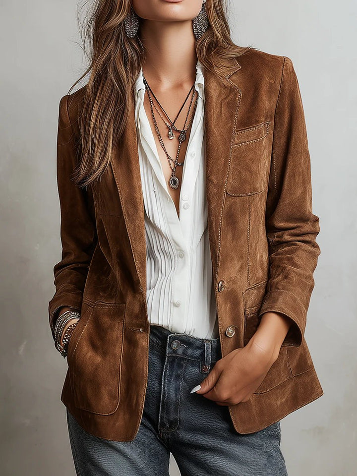 Women's Vintage Faux Suede Tailored Blazer Jacket