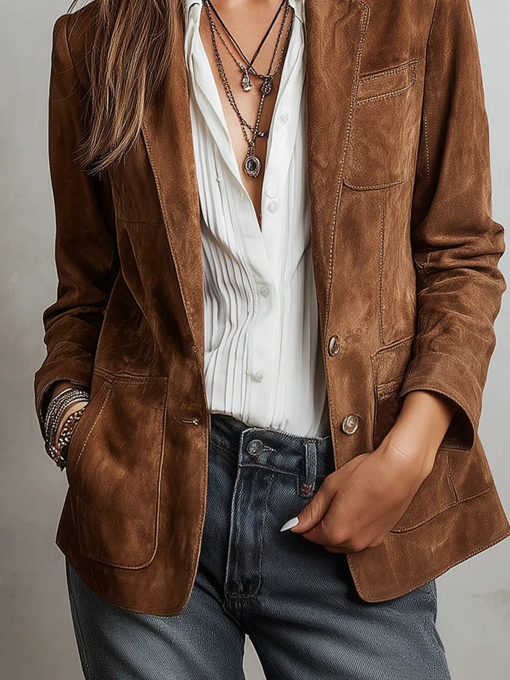 Women's Vintage Faux Suede Tailored Blazer Jacket