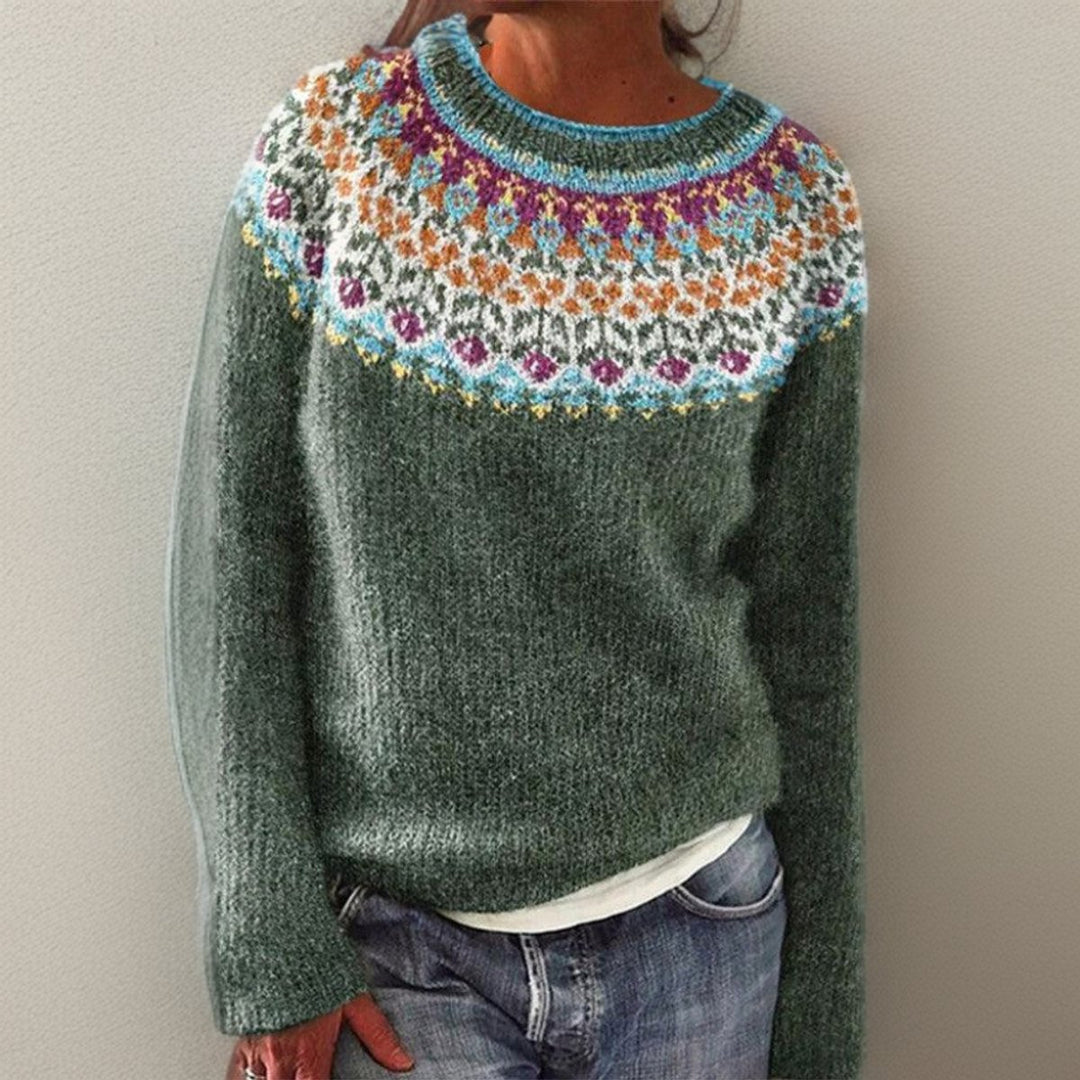 Women's Vintage Floral Yoke Pullover Knit Sweater