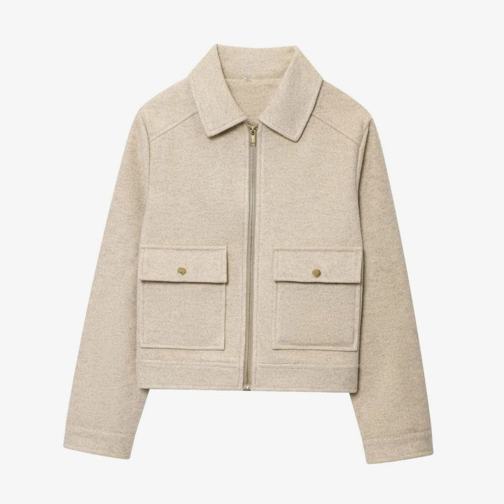 Women's Vintage High-Neck Stand Collar Wool-Blend Coat - Khaki