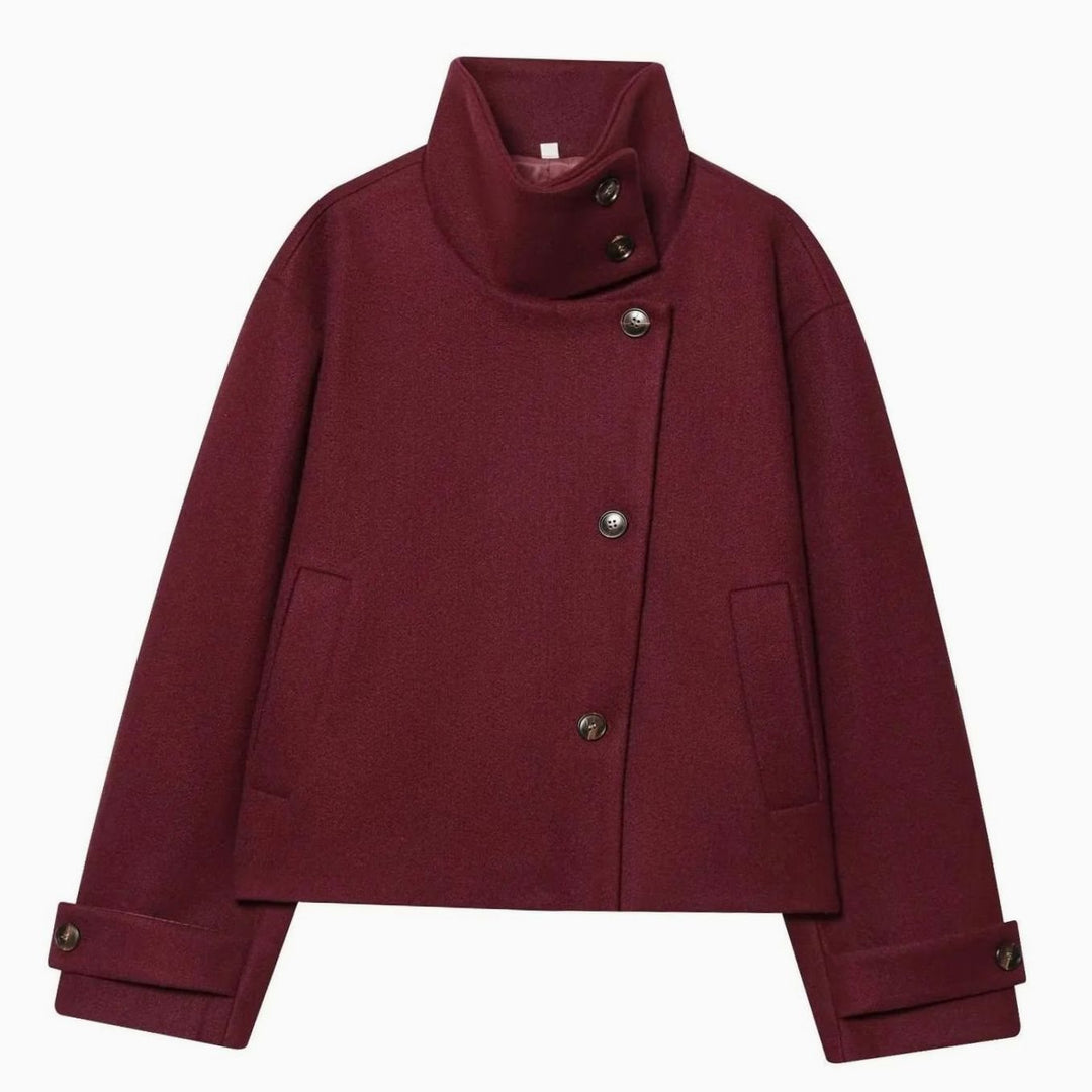 Women's Vintage High-Neck Stand Collar Wool-Blend Coat - Red