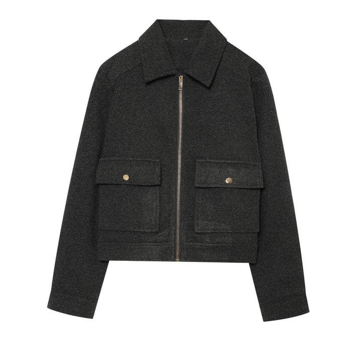 Women's Vintage High-Neck Stand Collar Wool-Blend Coat - Gray Black