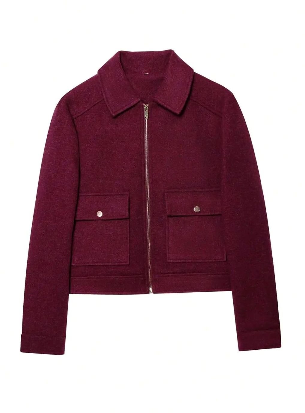 Women's Vintage High-Neck Stand Collar Wool-Blend Coat - Burgundy