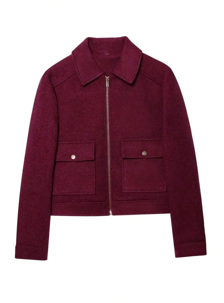Women's Vintage High-Neck Stand Collar Wool-Blend Coat - Burgundy
