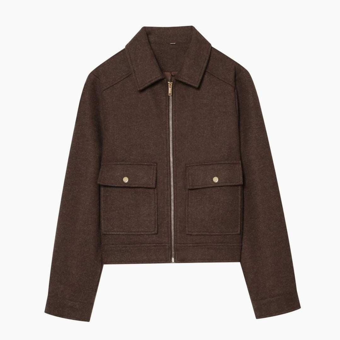 Women's Vintage High-Neck Stand Collar Wool-Blend Coat - Brown