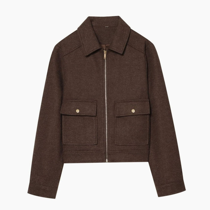 Women's Vintage High-Neck Stand Collar Wool-Blend Coat - Brown