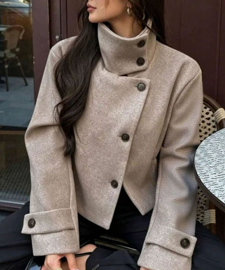Women's Vintage High-Neck Stand Collar Wool-Blend Coat