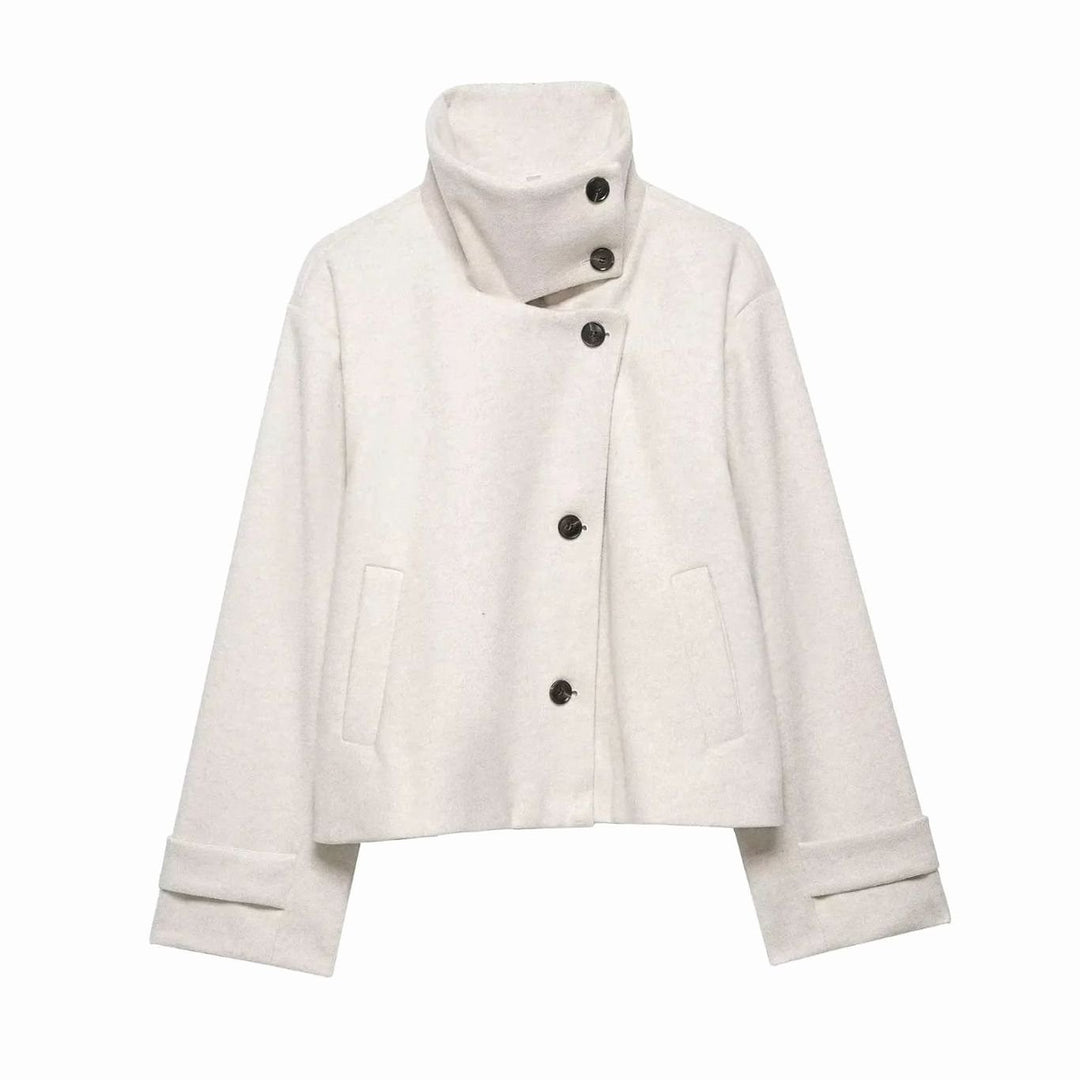 Women's Vintage High-Neck Stand Collar Wool-Blend Coat