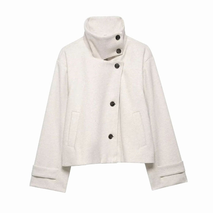 Women's Vintage High-Neck Stand Collar Wool-Blend Coat