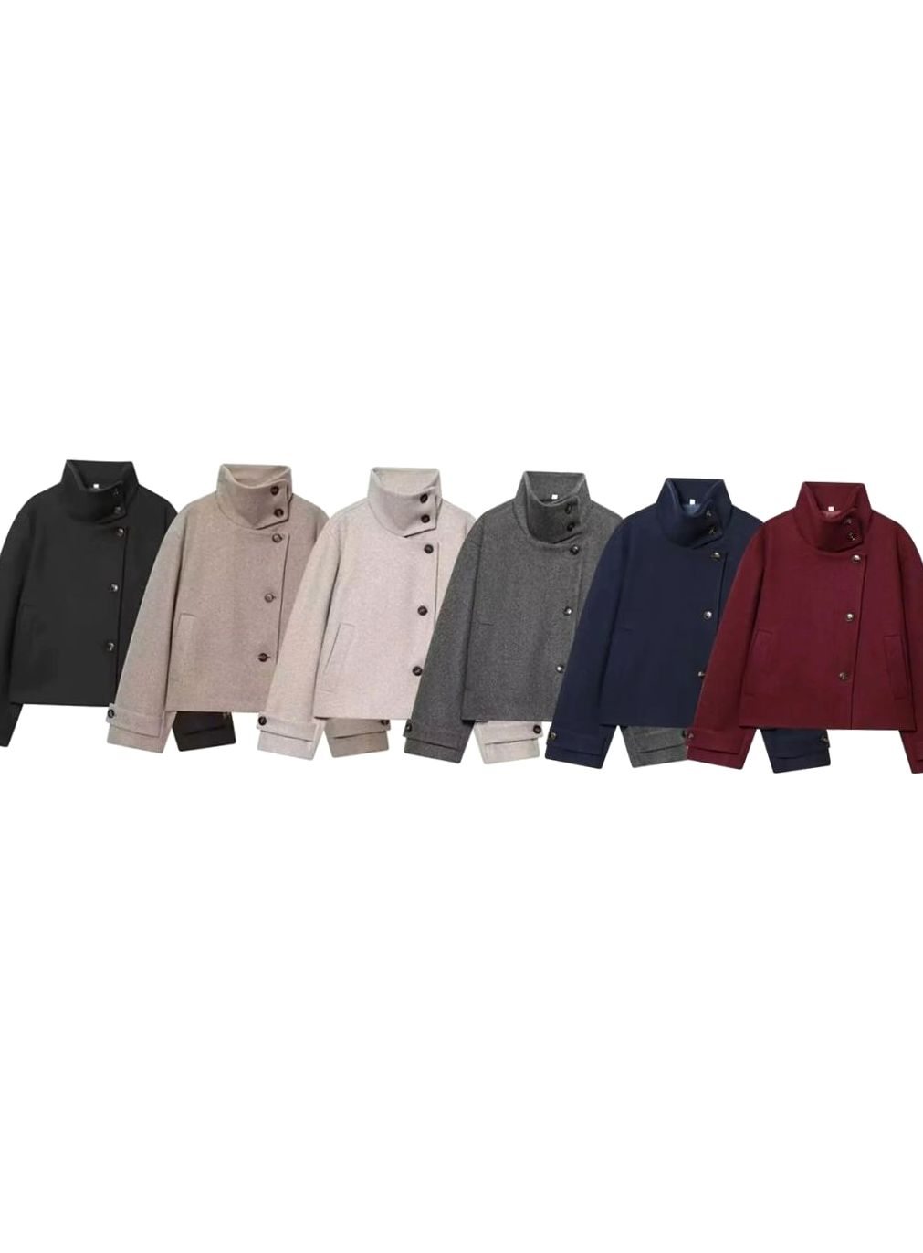 Women's Vintage High-Neck Stand Collar Wool-Blend Coat