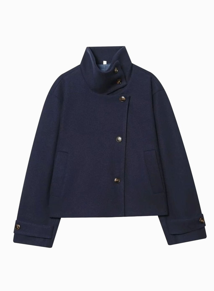 Women's Vintage High-Neck Stand Collar Wool-Blend Coat