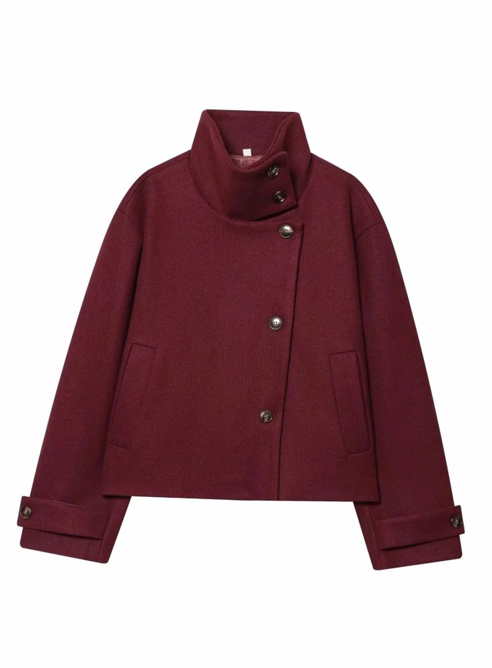 Women's Vintage High-Neck Stand Collar Wool-Blend Coat