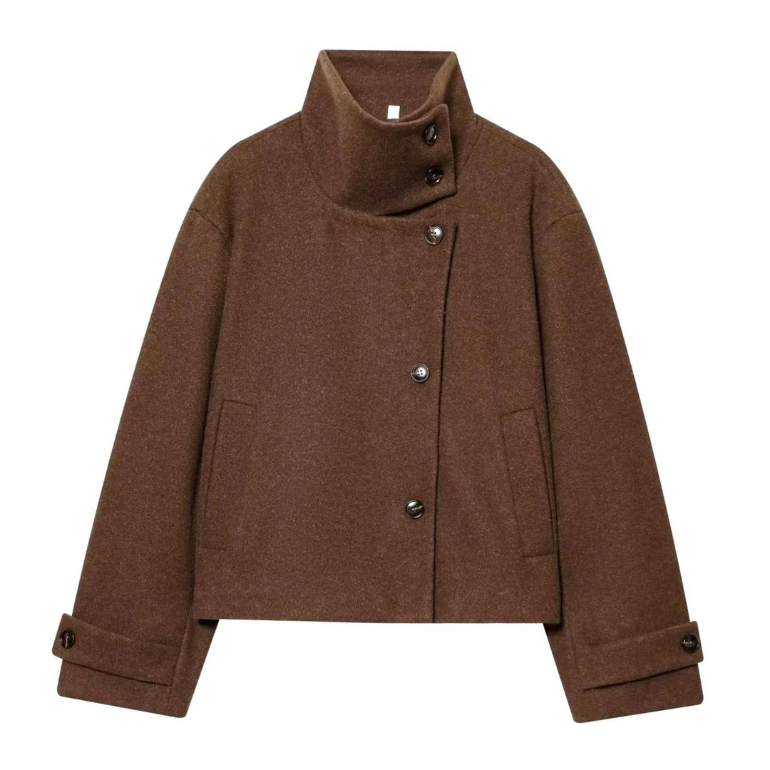 Women's Vintage High-Neck Stand Collar Wool-Blend Coat