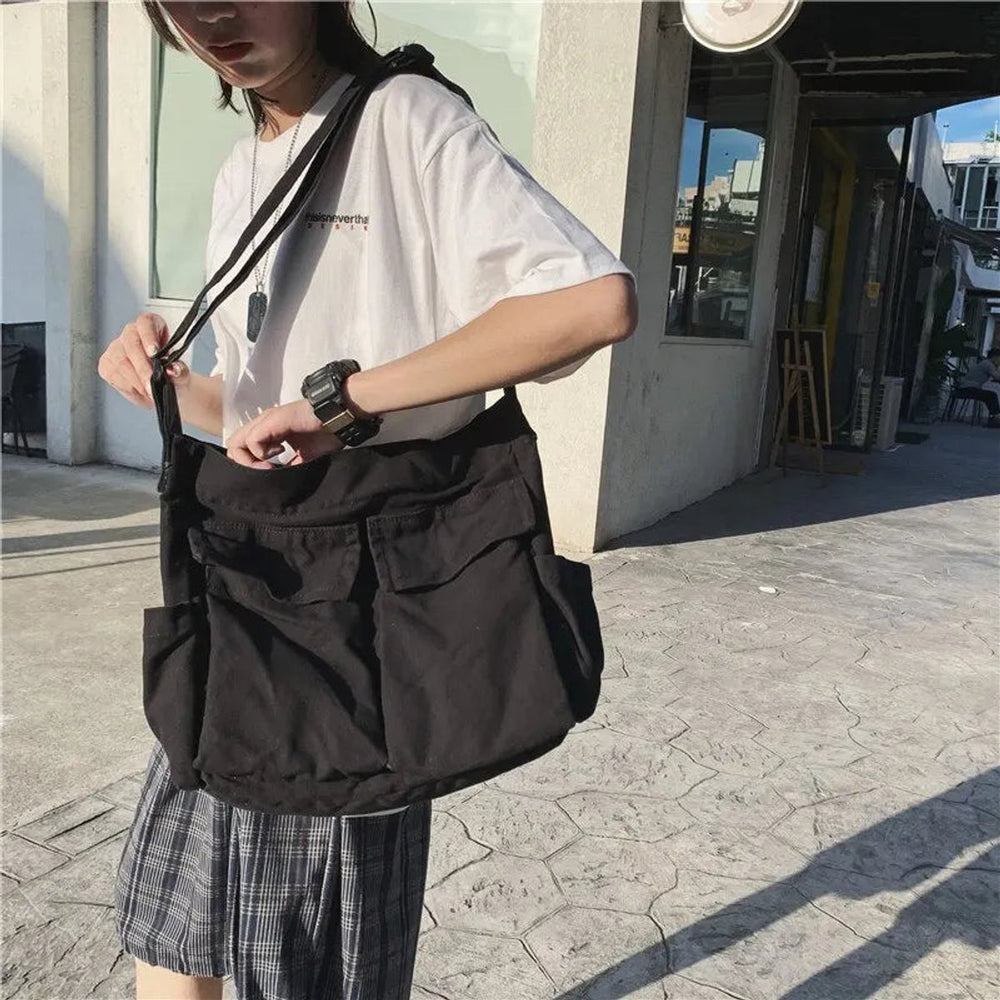 Women's Vintage Multi-Pocket Canvas Tote Bag Shoulder Crossbody