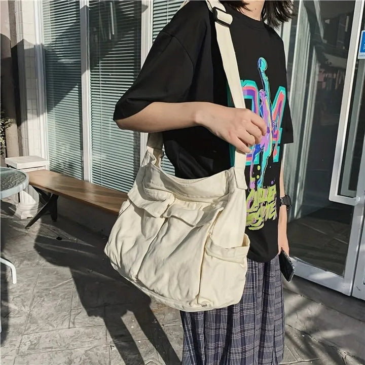 Women's Vintage Multi-Pocket Canvas Tote Bag Shoulder Crossbody