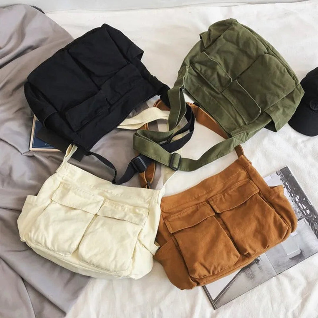 Women's Vintage Multi-Pocket Canvas Tote Bag Shoulder Crossbody