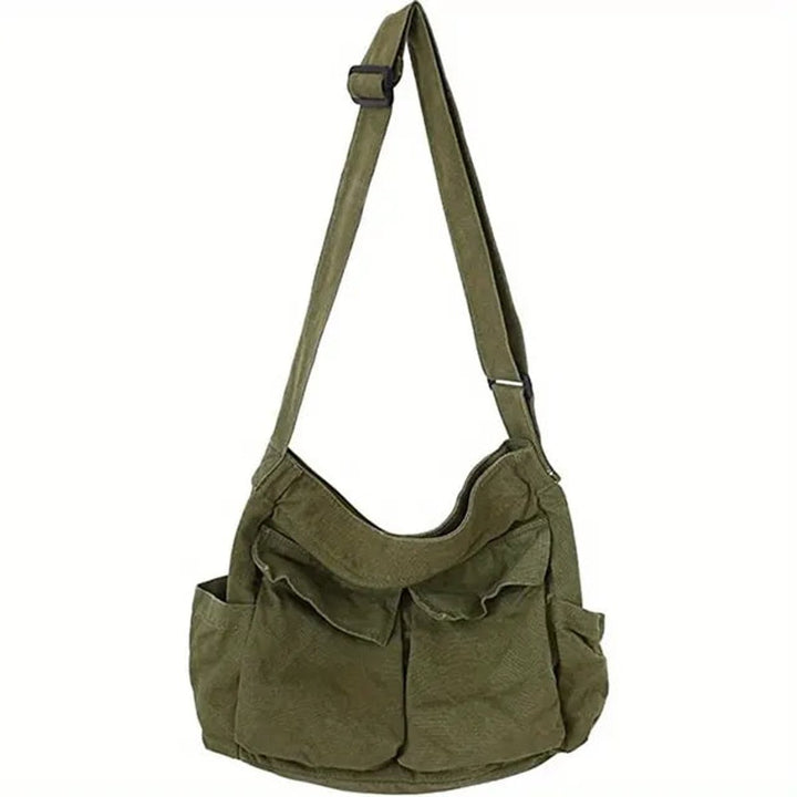 Women's Vintage Multi-Pocket Canvas Tote Bag Shoulder Crossbody - Armeegrün