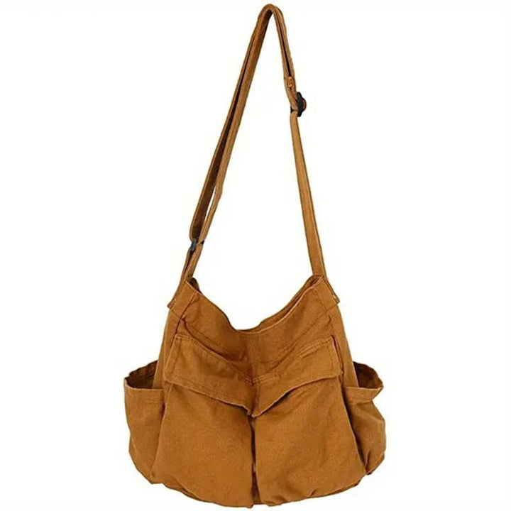 Women's Vintage Multi-Pocket Canvas Tote Bag Shoulder Crossbody - Khaki