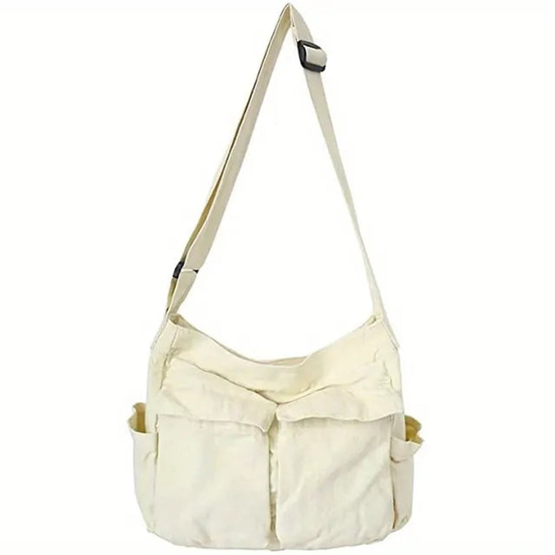 Women's Vintage Multi-Pocket Canvas Tote Bag Shoulder Crossbody - Weiss