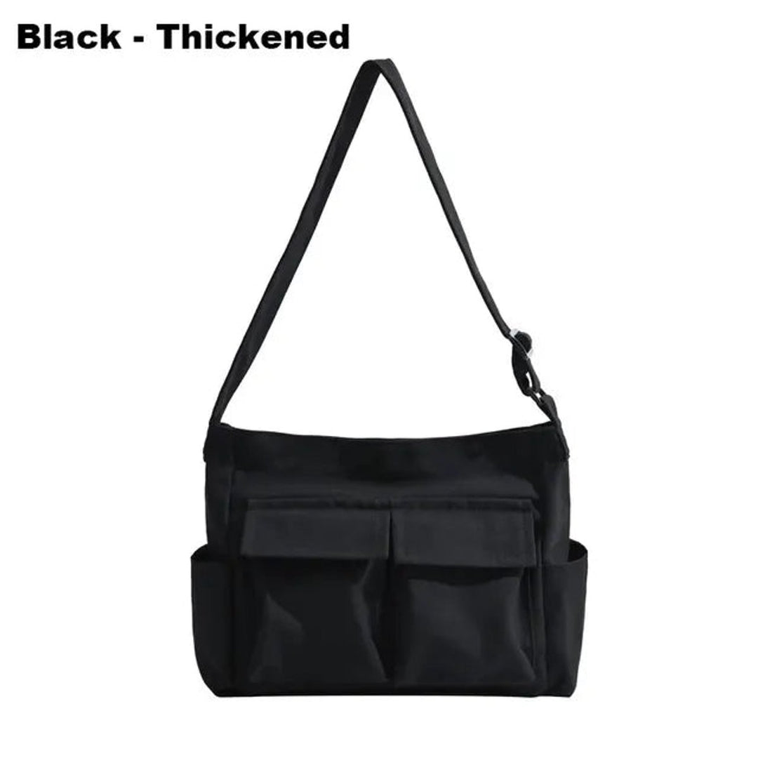 Women's Vintage Multi-Pocket Canvas Tote Bag Shoulder Crossbody - Schwarz verdickt