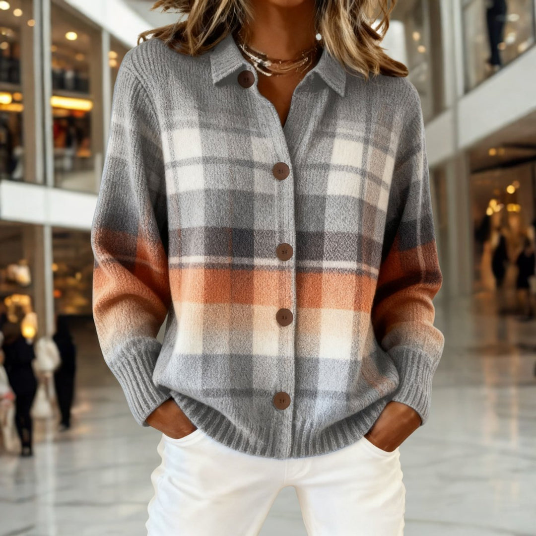 Women's Vintage Plaid Button-Front Knit Cardigan - Multicolor