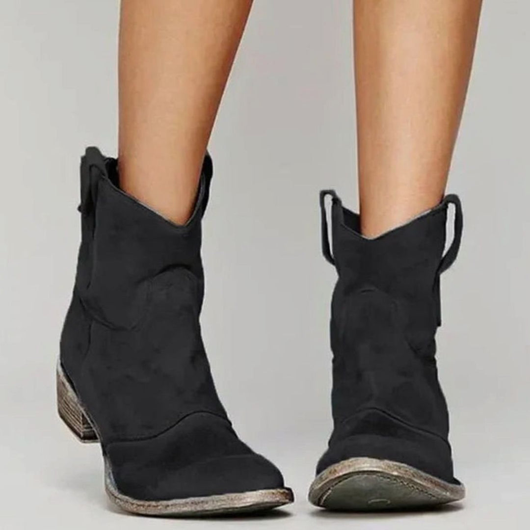Women's Vintage Western Suede Slip-On Ankle Boots