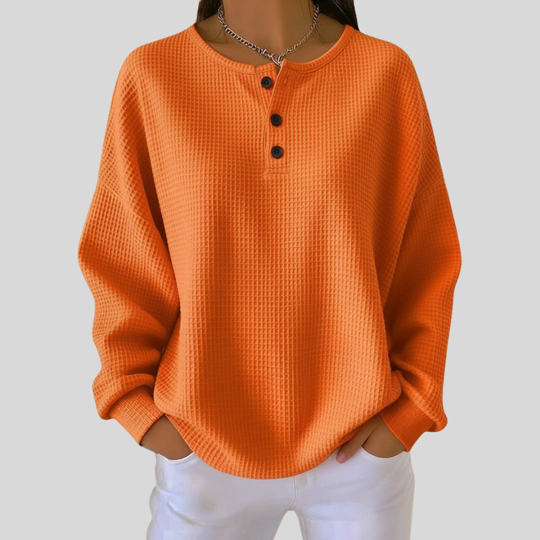 Women's Waffle Henley Long Sleeve Knit Sweater