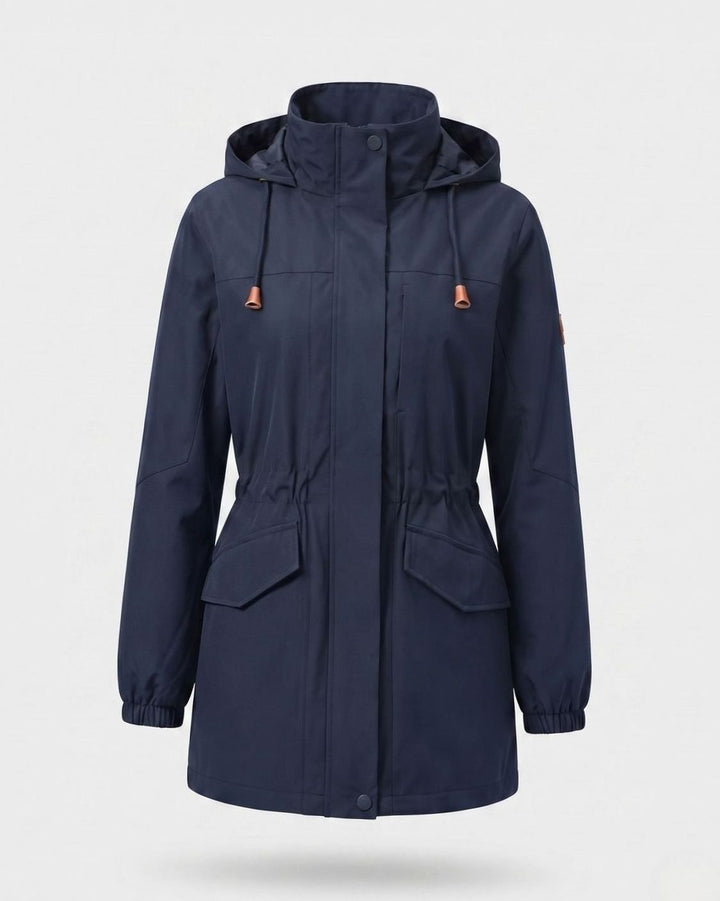 Women's Water-Resistant Hooded Drawstring Parka Coat - Men's Dark Blue