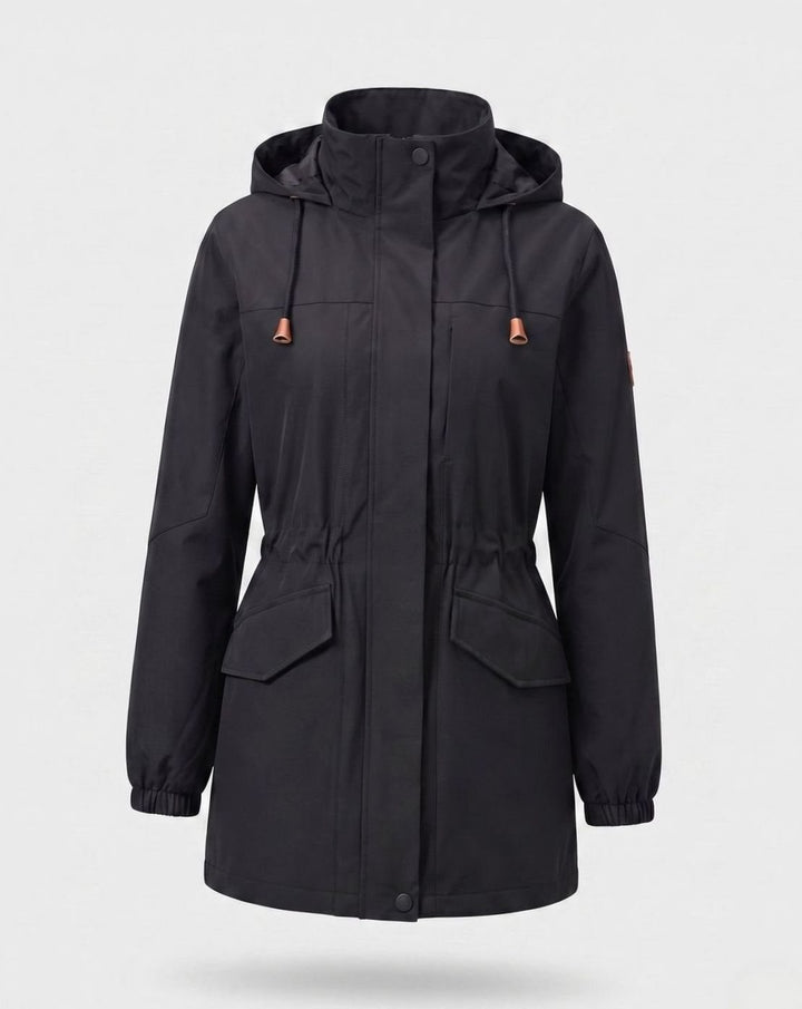 Women's Water-Resistant Hooded Drawstring Parka Coat - Men's Black