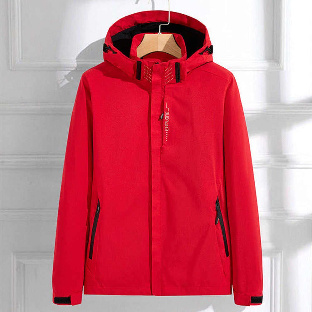 Women's Waterproof Hooded Adjustable-Fit Lightweight Rain Jacket - Red