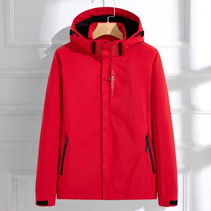 Women's Waterproof Hooded Adjustable-Fit Lightweight Rain Jacket - Red