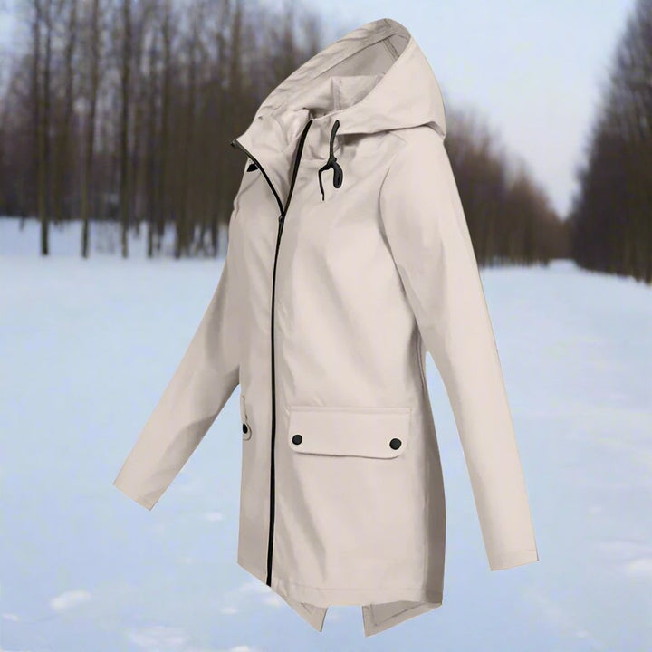 Women's Waterproof Hooded Longline Zip-Up Rain Jacket